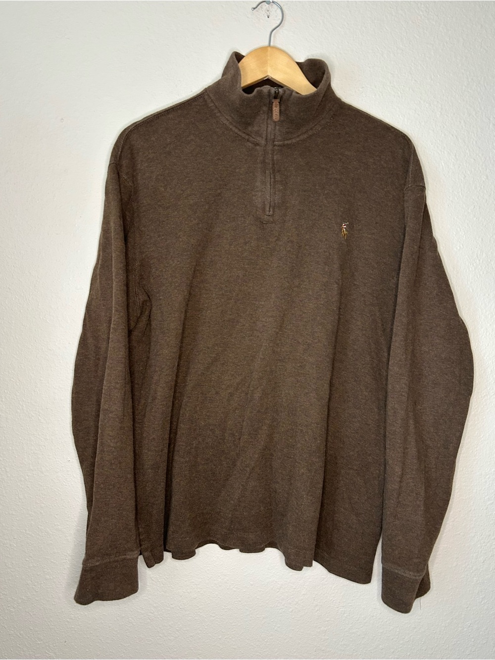 Polo Ralph Lauren Mens XL Brown Quarter Zip Pullover Cotton Sweater Pony Logo